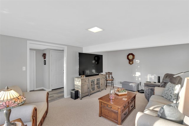 living room featuring light colored carpet