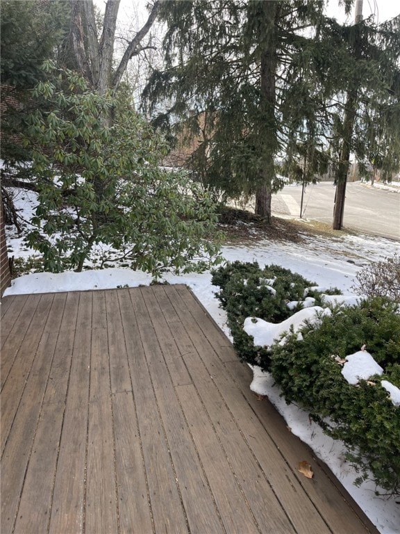 view of snow covered deck