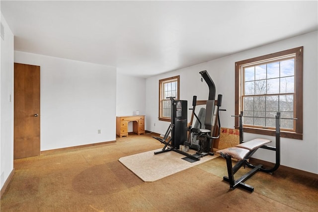 workout room with light carpet