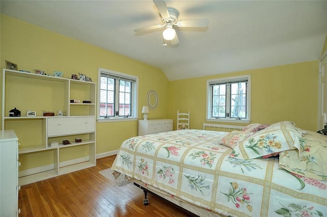 1722 Arlington Rd, Blackridge, PA 15235 - bedroom with baseboards, lofted ceiling, hardwood / wood-style flooring, and ceiling fan