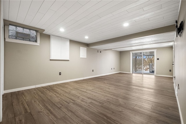 basement featuring dark wood-type flooring