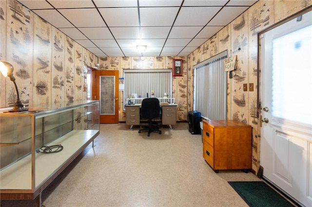 home office featuring a paneled ceiling