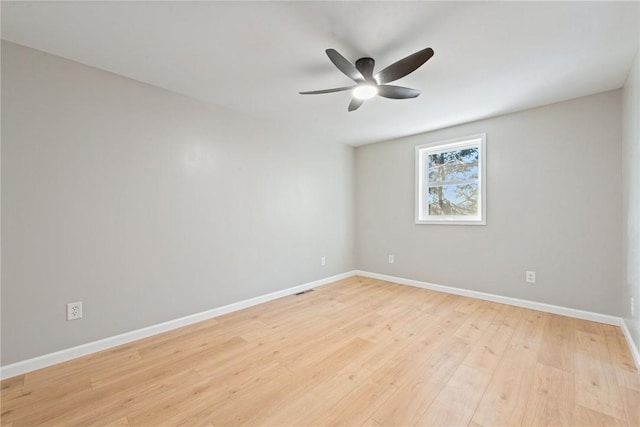 empty room featuring ceiling fan and light wood-type flooring