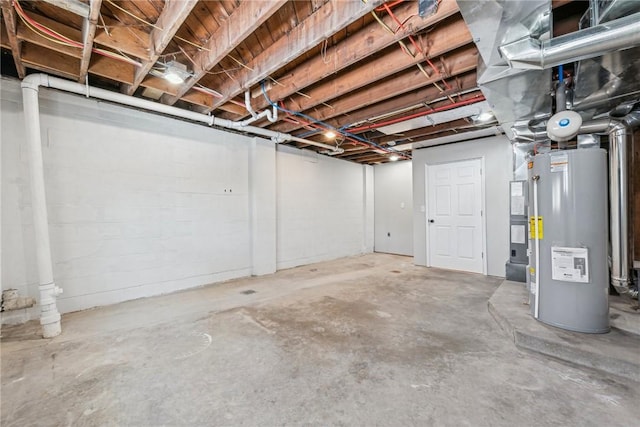 basement featuring water heater