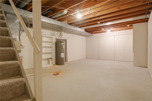 basement featuring electric water heater