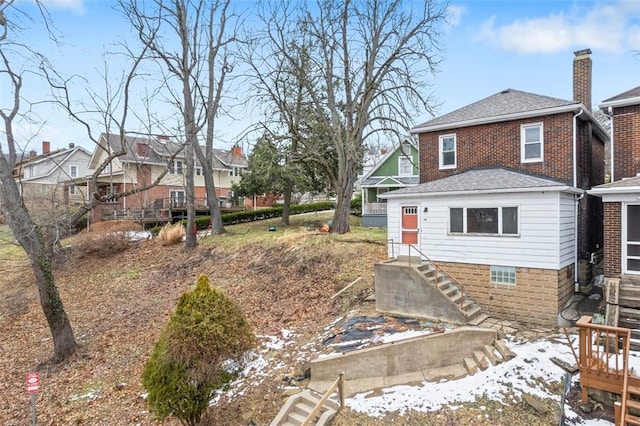 view of snow covered property