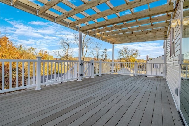 wooden terrace featuring a pergola