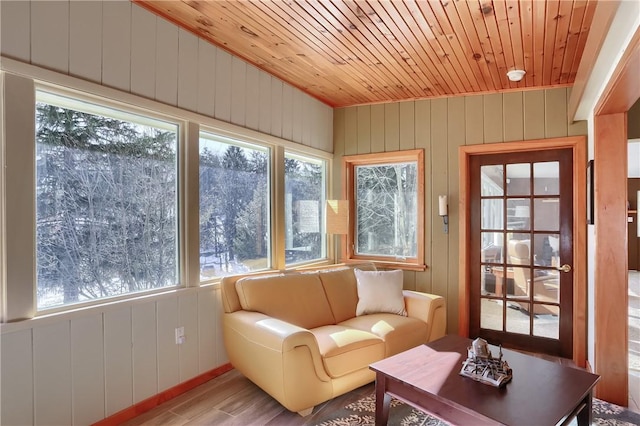 sunroom / solarium with wood ceiling