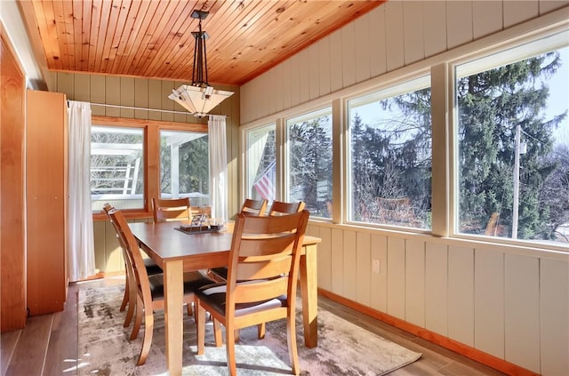 sunroom featuring wood ceiling