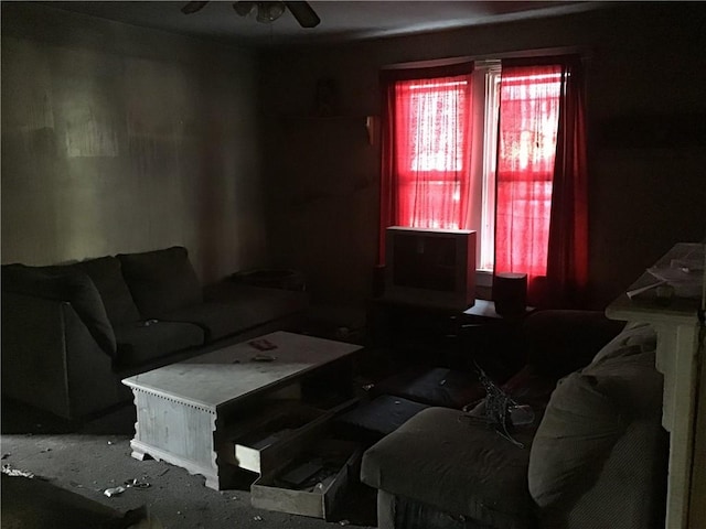 living room featuring ceiling fan