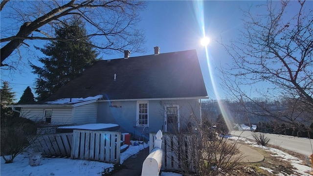 view of snow covered property