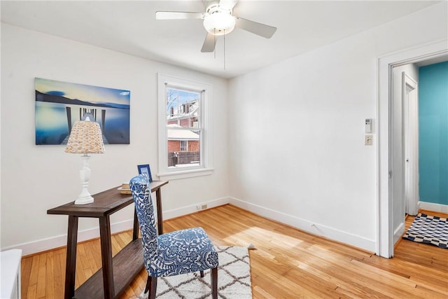 office space featuring ceiling fan and wood-type flooring