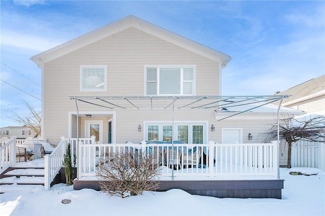 view of snow covered property