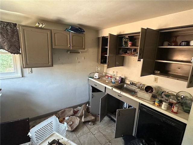 kitchen with sink, light tile patterned floors, and dishwasher