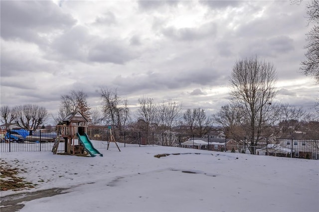 view of snow covered playground