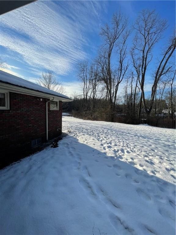 view of yard covered in snow