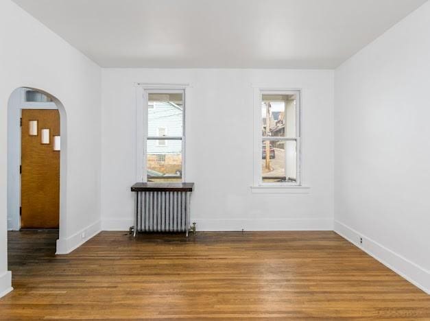 spare room featuring hardwood / wood-style flooring and radiator