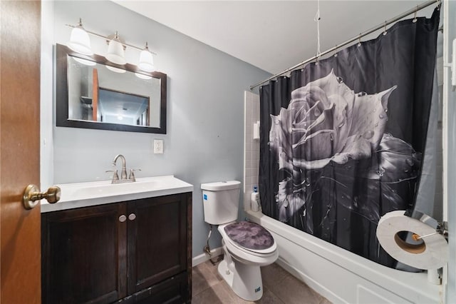 full bathroom with tile patterned flooring, vanity, shower / bath combination with curtain, and toilet