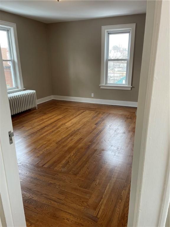 empty room with radiator heating unit, baseboards, and a wealth of natural light