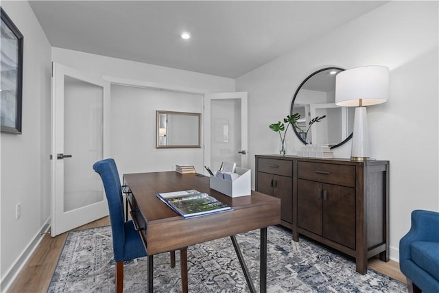 home office featuring light wood-type flooring