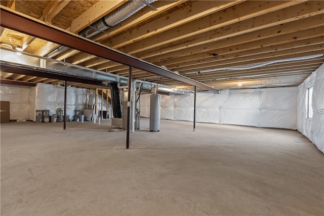 basement featuring gas water heater