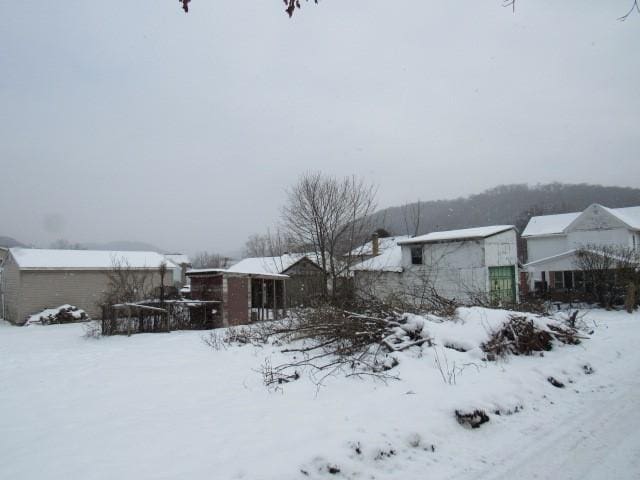 view of yard layered in snow