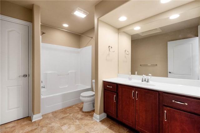 full bathroom with vanity, shower / bathing tub combination, and toilet