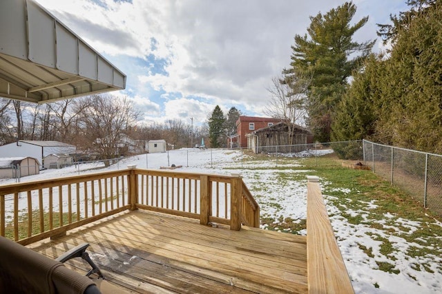 view of snow covered deck