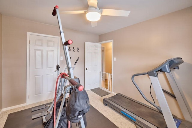 workout room with ceiling fan