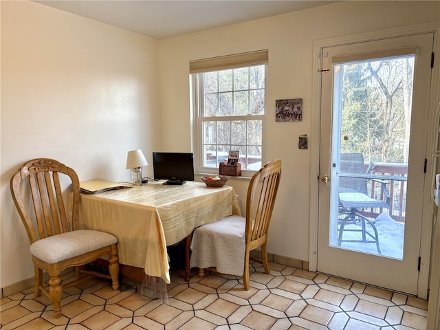 dining space featuring a wealth of natural light and baseboards