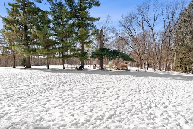 view of yard layered in snow