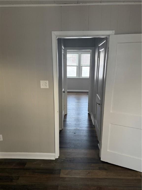 hallway featuring dark hardwood / wood-style flooring