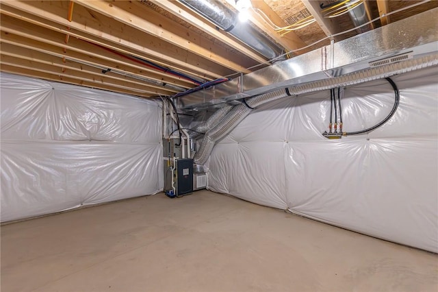 basement featuring heating unit