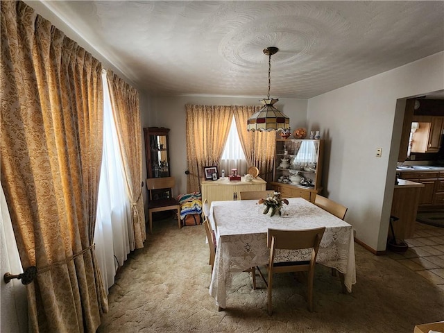 dining room with light carpet