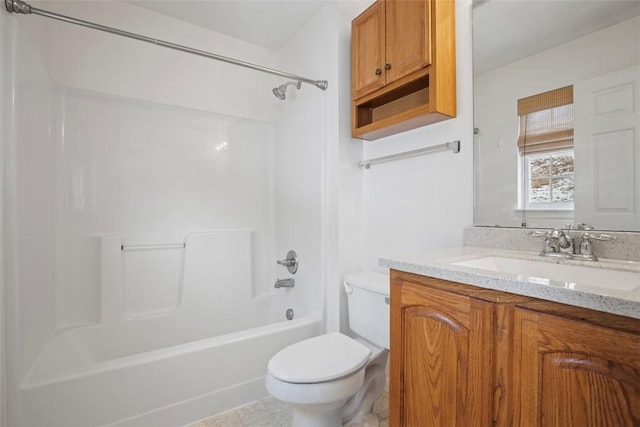 full bathroom featuring vanity, toilet, and shower / washtub combination