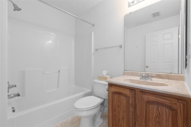 full bathroom with shower / bathtub combination, vanity, and toilet