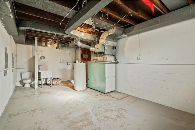 basement featuring water heater