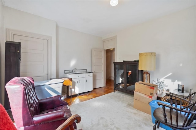 sitting room with wood-type flooring