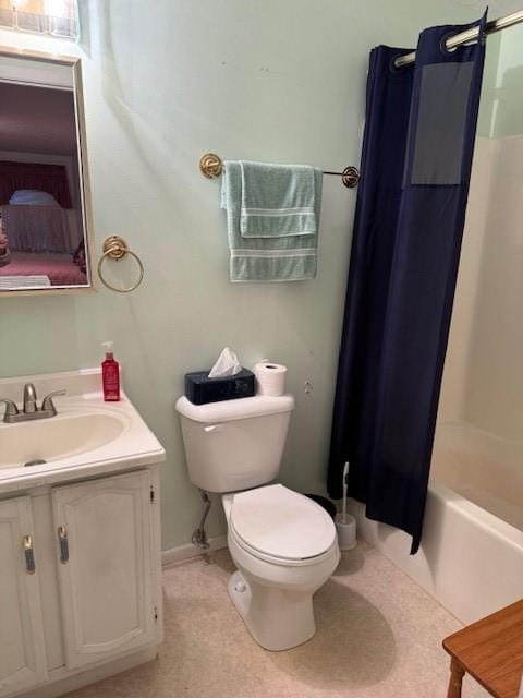 full bathroom featuring vanity, tile patterned flooring, toilet, and shower / bath combo