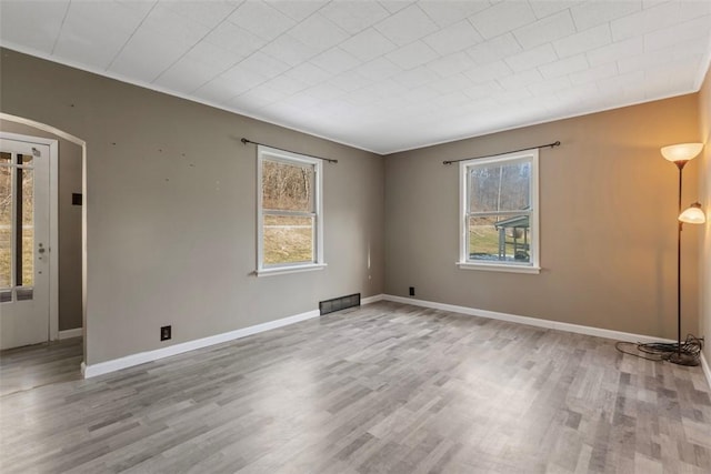 empty room featuring a wealth of natural light and light hardwood / wood-style floors