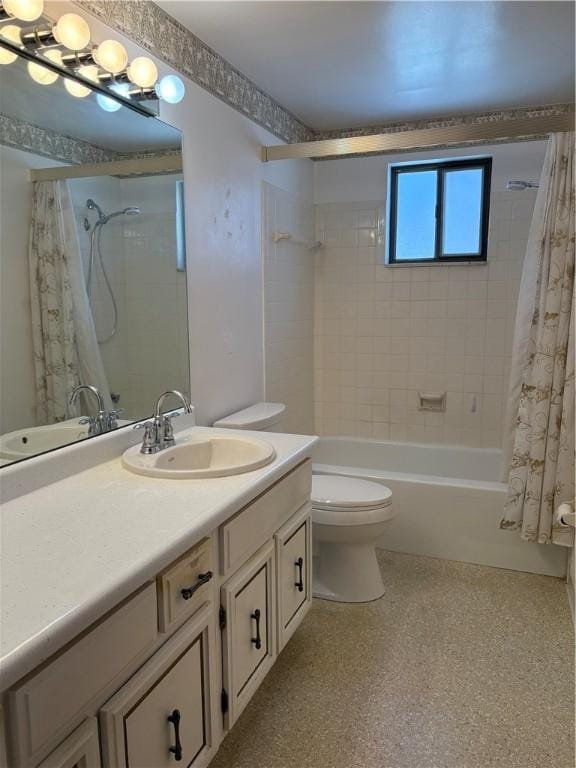 full bathroom featuring vanity, toilet, and shower / bath combo with shower curtain