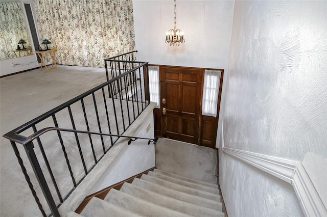 entrance foyer with an inviting chandelier