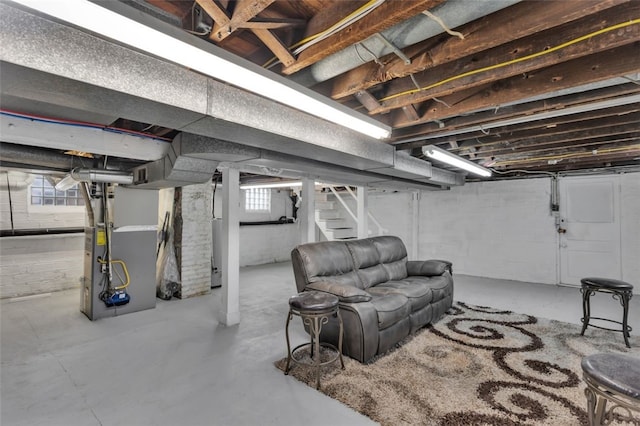 basement featuring heating unit