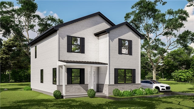 view of front of home featuring a front lawn