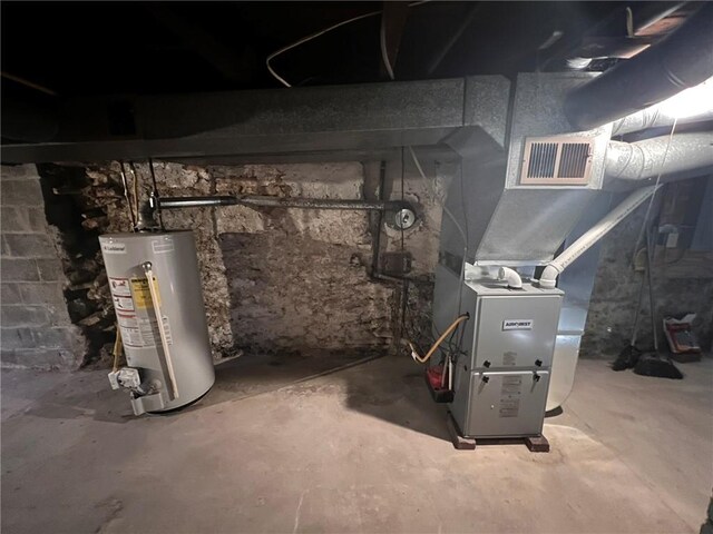 unfinished below grade area featuring gas water heater