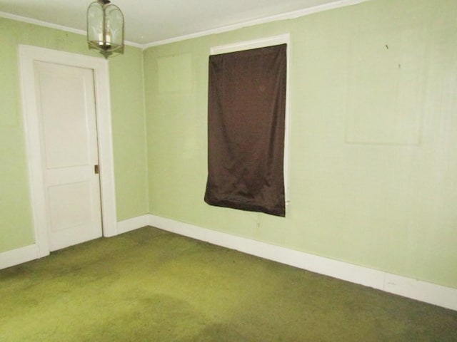 carpeted empty room with crown molding