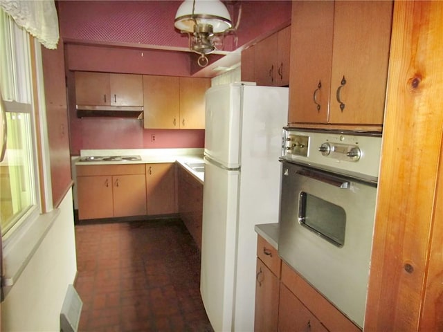 147 Carmichaels St, Dry Tav/Rices Landing, PA 15357 - kitchen featuring white appliances, under cabinet range hood, and light countertops