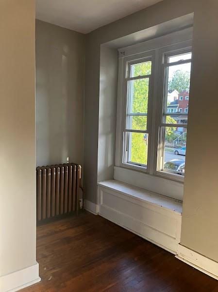 interior space featuring dark hardwood / wood-style floors and radiator