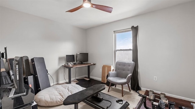 office area with ceiling fan