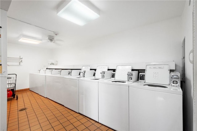 washroom with separate washer and dryer and ceiling fan